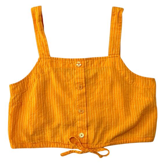 a new day MEDIUM Striped Button Detail Linen Blend Front Tie Crop Top Tank - Picture 8 of 12